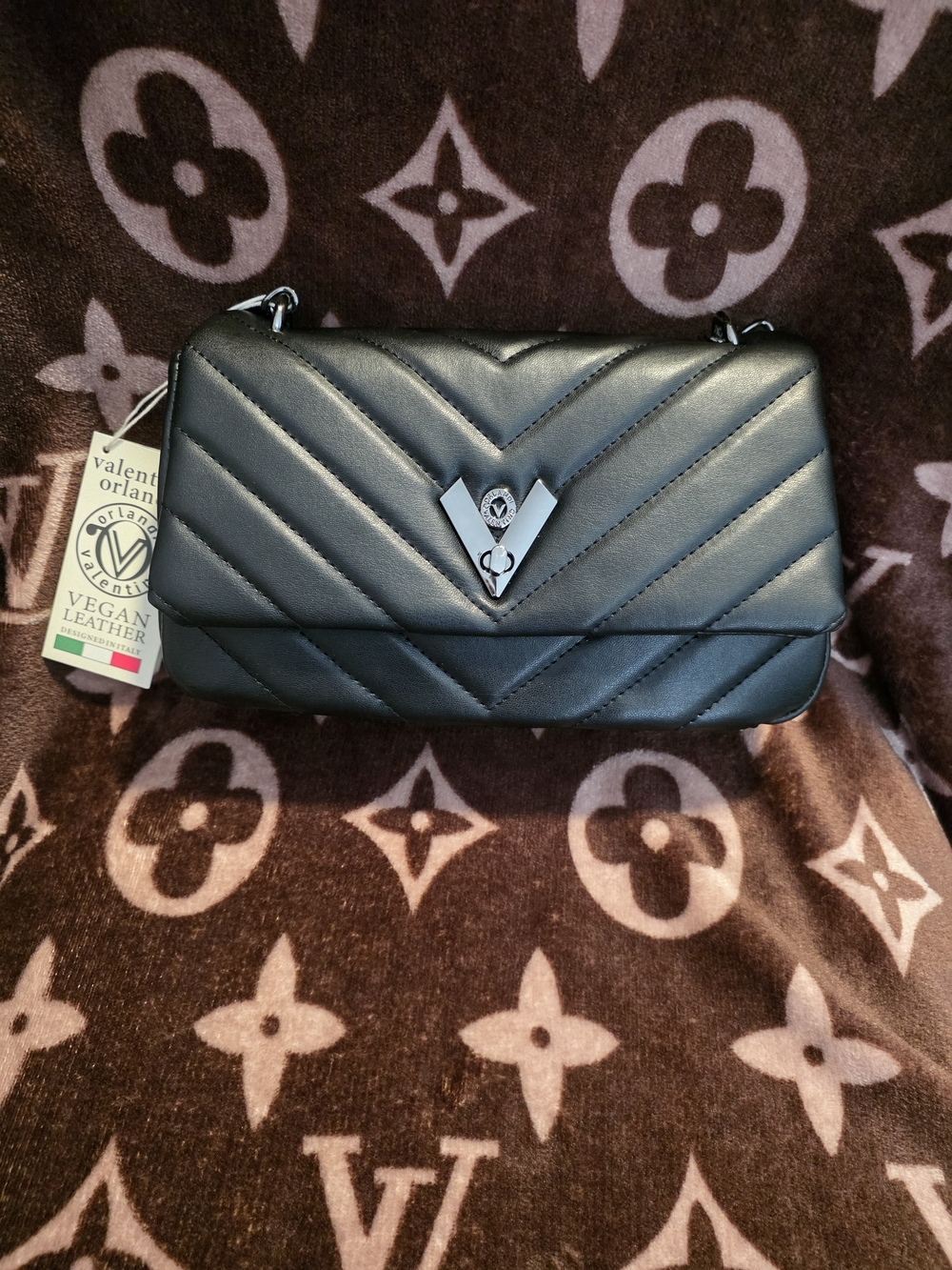Valentino Orlandi Black Vegan Leather Quilted Shoulder Bag